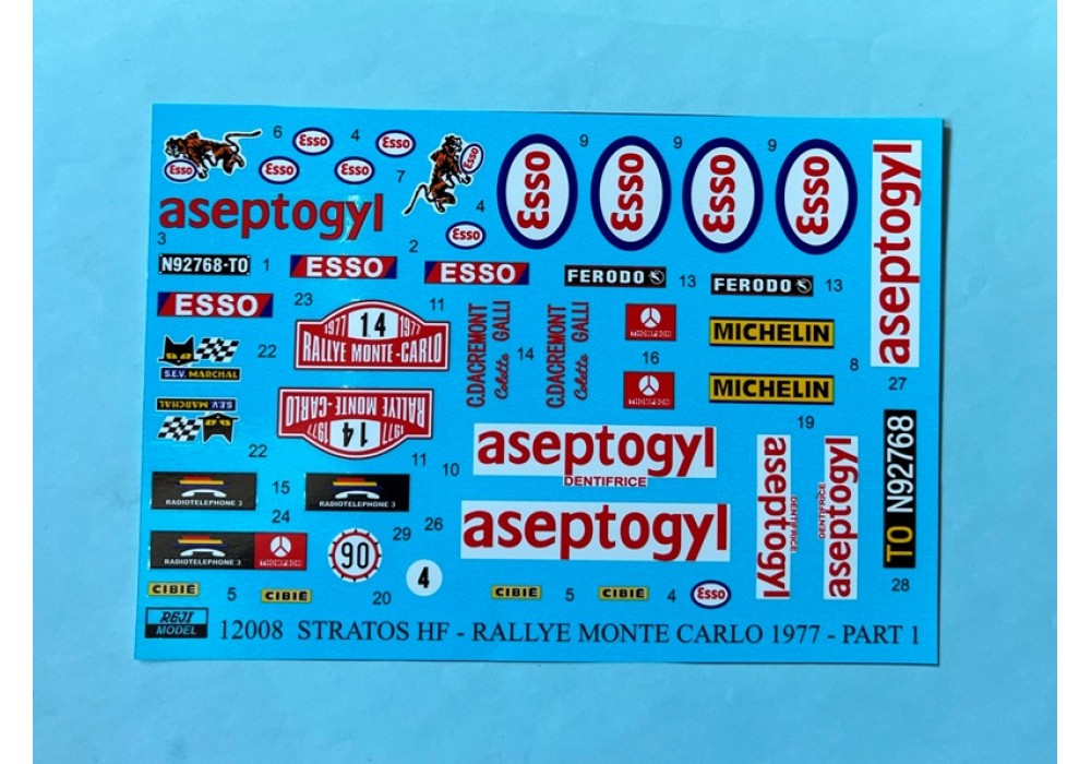 Decal set Lancia Stratos HF Aseptogyl - Monte Carlo Rally 1977