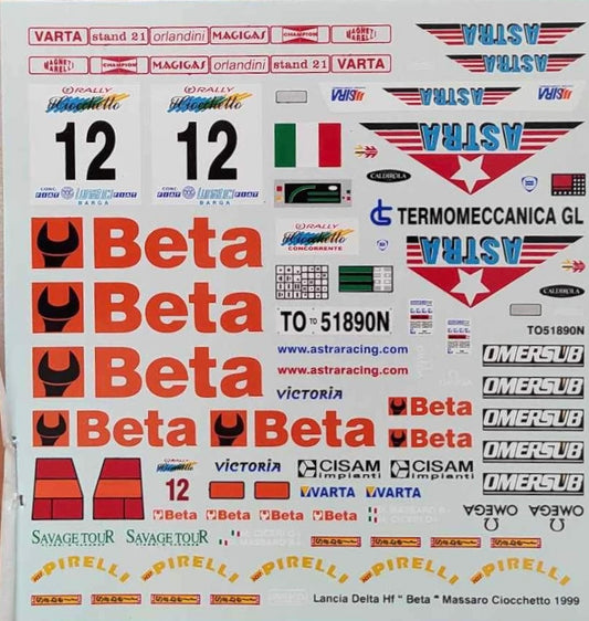 DECAL LANCIA DELTA HF INTEGRALE DELTONA - BETA - ASTRA TEAM - RALLY CIOCCHETTOP 1999