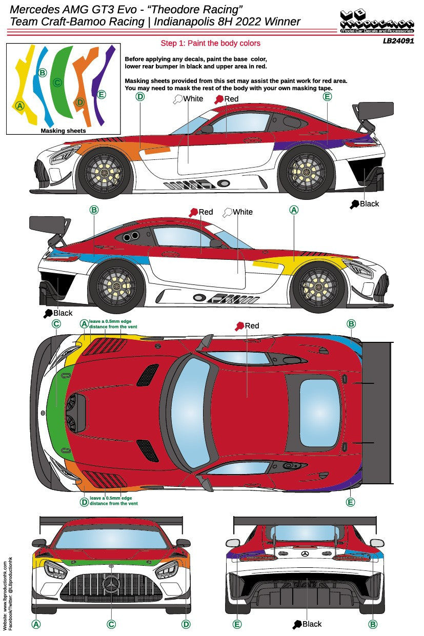 DECALS MERCEDES BENZ AMG EVO GT3 THEODORE RACING TEAM - INDIANAPOLIS 8 HOURS 2022 WINNER