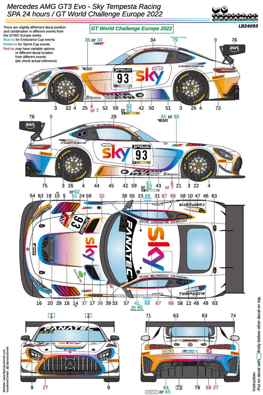 DECALS MERCEDES BENZ AMG GT3 EVO - SKI - GT WORLD CHALLENGE EUROPE /SPA 24H 2022
