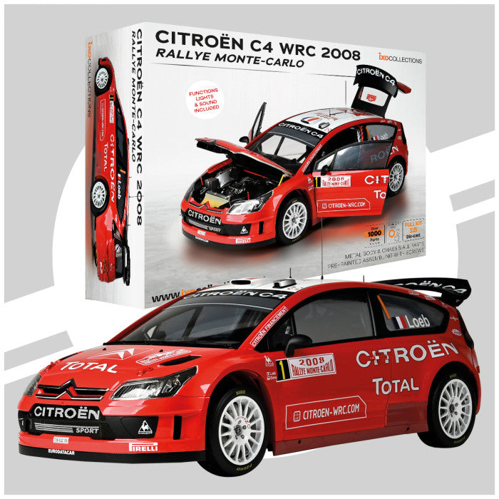 Kit Citroën C4 WRC n° 1 Vainqueur Rallye Monte-Carlo 2008 Loeb avec Phares et Son Moteur 1/8 à Kit Citroën C4 WRC n° 1 Vainqueur Rallye Monte-Carlo 2008 Loeb avec Phares et Son Moteur 1/8 à