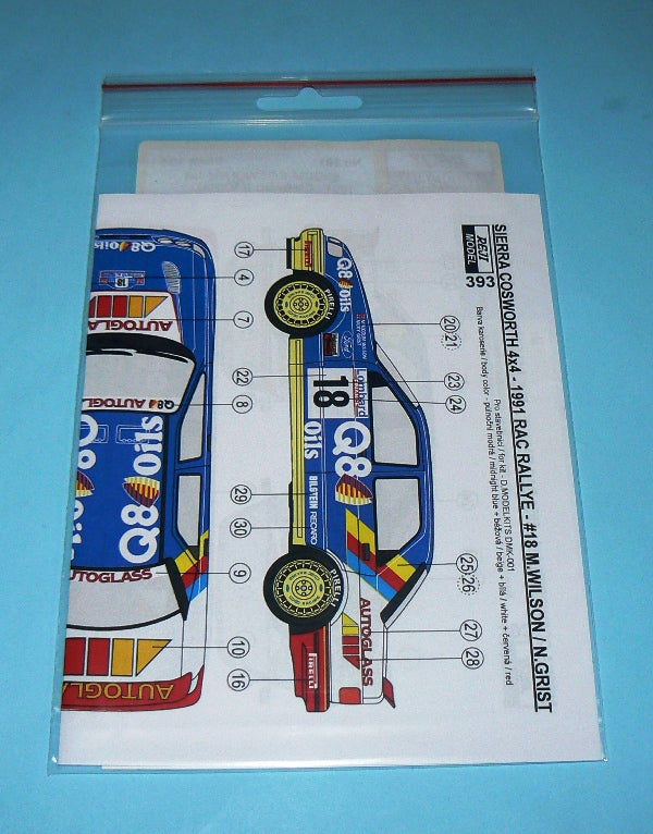 DECALS FORD SIERRA COSWORTH 4X4 Q8/AUTOGLASS - LOMBARD RAC RALLY 1991