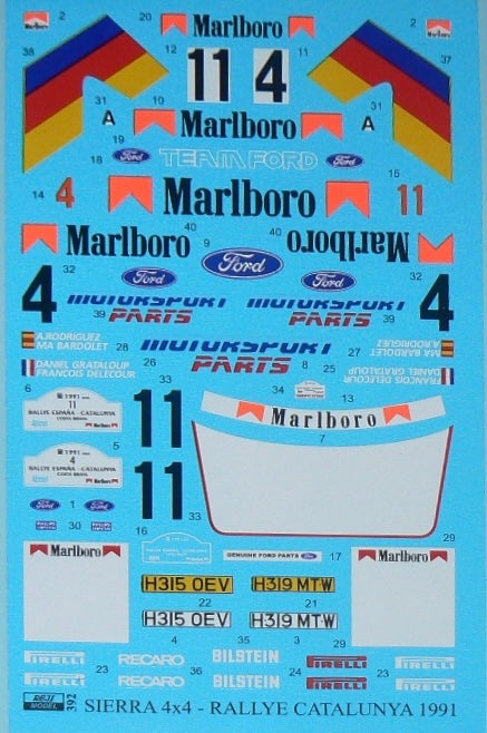 DECALS FORD SIERRA COSWORTH 4X4 Q8/MARLBORO - CATALUNYA RALLY 1991