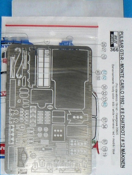 SET OF DECALS AND P.E NISSAN PULSAR GTI-R GR.A - RALLY MONTE CARLO 92 & RALLY 1000 LAKES FINLAND RALLY 91