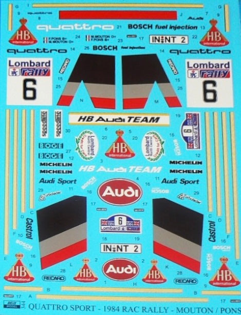 DECALS AUDI QUATTRO SPORT HB - RALLY RAC - MICHELLE MOUTON / FABRIZIA PONS