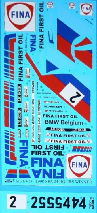 DECALS BMW M3 E30 SCHNITZER TEAM FINA - 24 HOURS SPA FRANCORCHAMPS 1990
