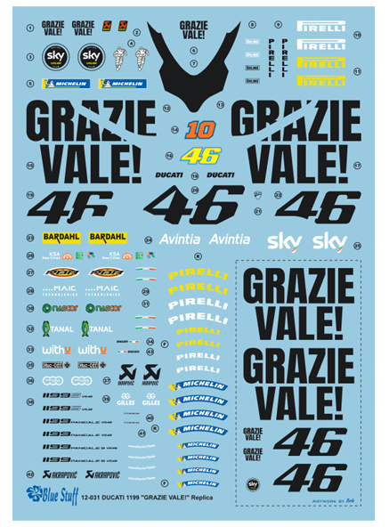 DECALS DUCATI 1199 "GRAZIE VALE !" REPLICA
