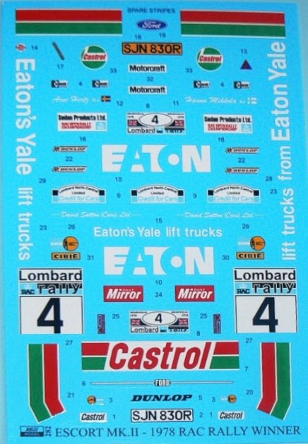 DECALS FORD ESCORT MK II RS 1800 EATON YALE - RALLY RAC 1978