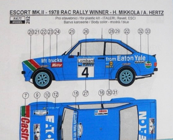 DECALS FORD ESCORT MK II RS 1800 EATON YALE - RALLY RAC 1978