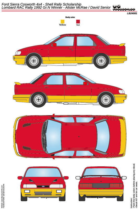 DECALS FORD SIERRA COSWORTH 4X4 GR.N - SHELL HELIX - RAC RALLY 1992