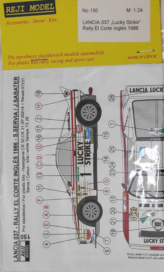 DECALS LANCIA 037 - LUCKY STRIKE - EL CORTE INGLES RALLY CANARIAS 1986