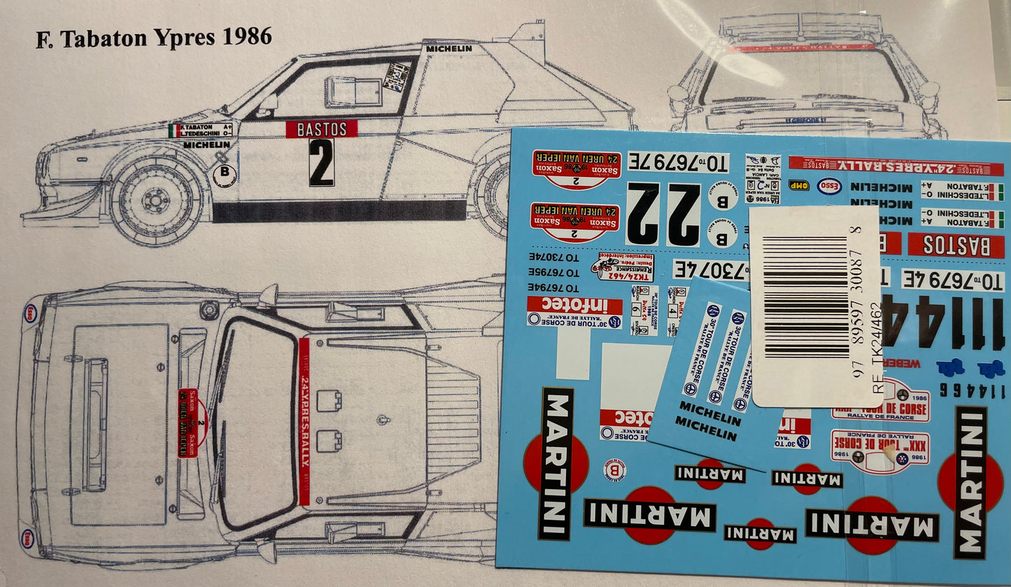AUTOCOLLANTS LANCIA DELTA S4 - TOUR DE CORSE + YPRES 1986 ADDITIF