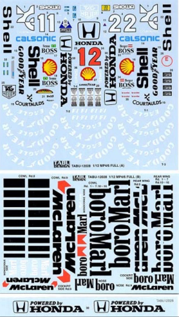 DECALS MCLAREN MP4/6 FULL SPONSOR