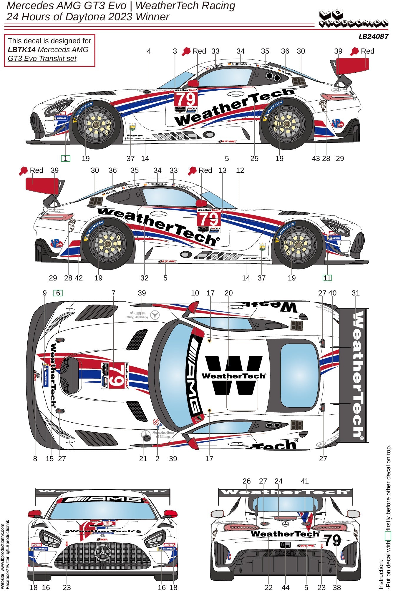 DECALS MERCEDES BENZ AMG GT3 - WEATHERTEC - 24 HOURS DAYTONA 2023