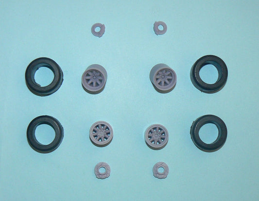 TARMAC MINILITE 13 SET OF WHEELS, BRAKE DISCS AND RUBBER TIRES - FORD ESCORT MK.I