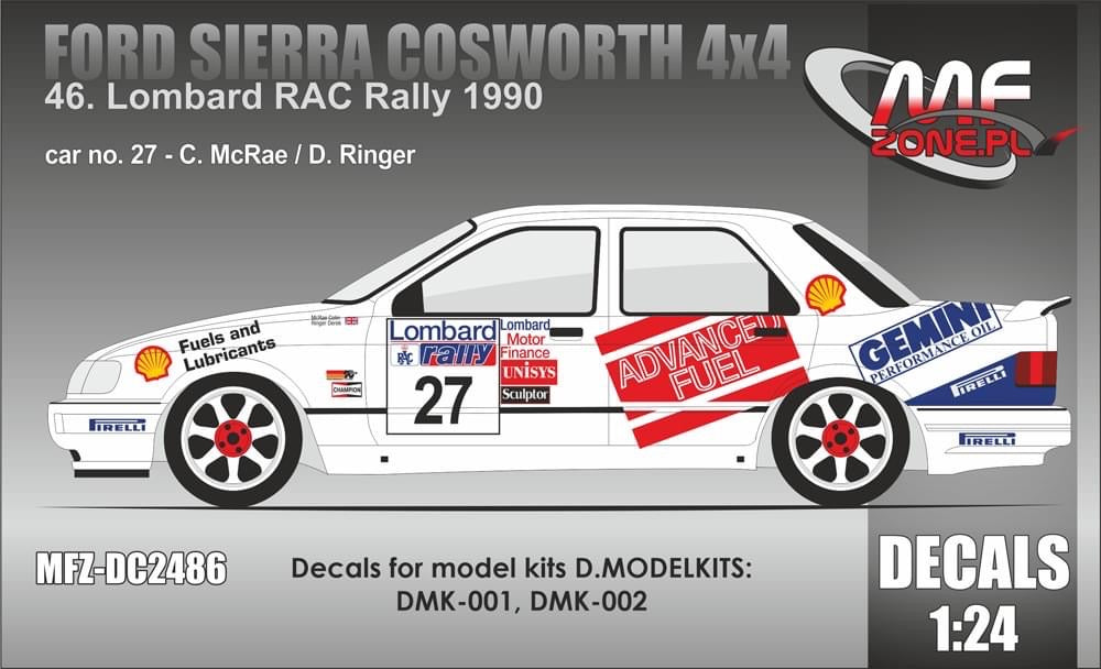 DECALS FORD SIERRA COSWORTH 4X4 - COLIN MCRAE - RALLY RAC 1990