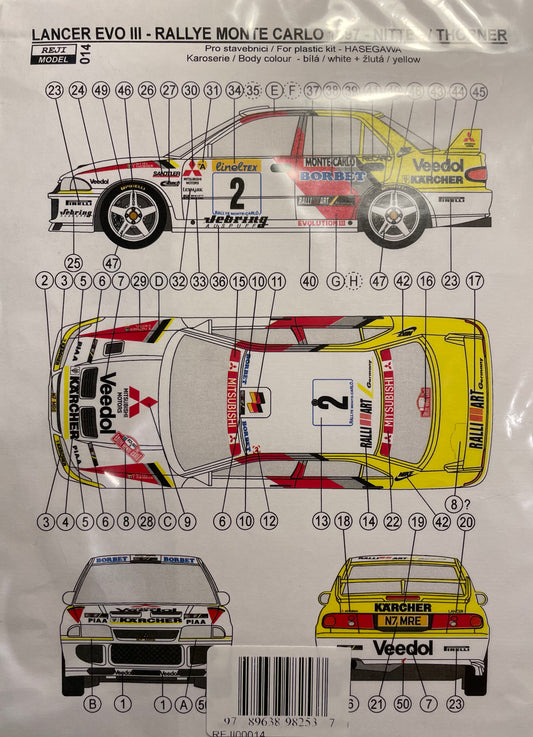 AUTOCOLLANTS MITSUBISHI LANCER EVO III - RALLYE MONTE CARLO 1997 U. NITTEL - T. THORNER