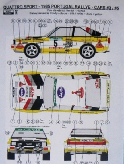 DECALS AUDI QUATTRO SPORT - HB - RALLY PORTUGAL VINHO DO PORTO 1985