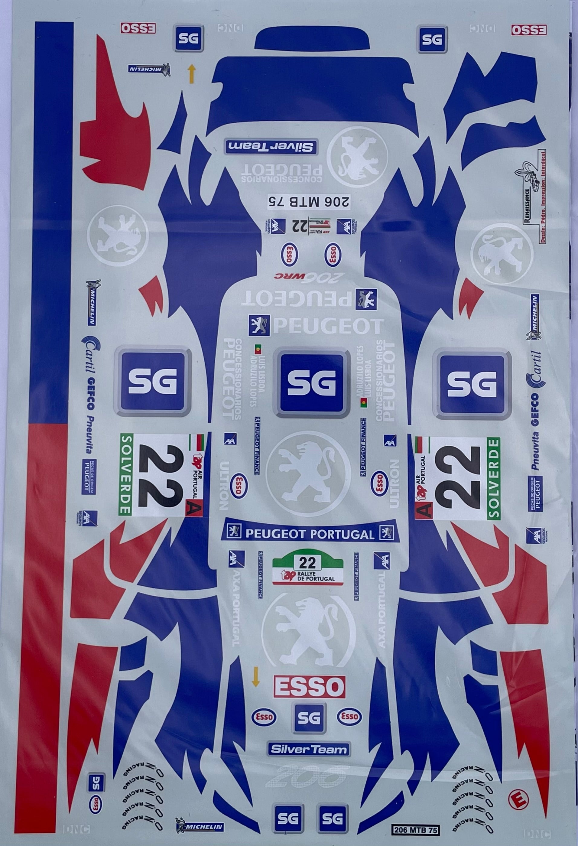 DECALS PEUGEOT 206 WRC SILVER TEAM RALLY PORTUGAL 2000 ADRUZILO LO decals-peugeot-206-wrc-silver-team-rally-portugal-2000-adruzilo-lo