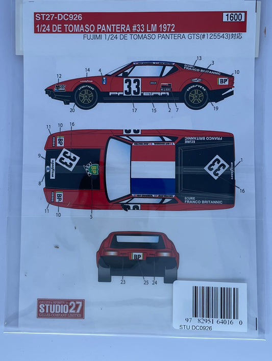 DECALS DE TOMASO PANTERA - 24 HOURS LE MANS 1972