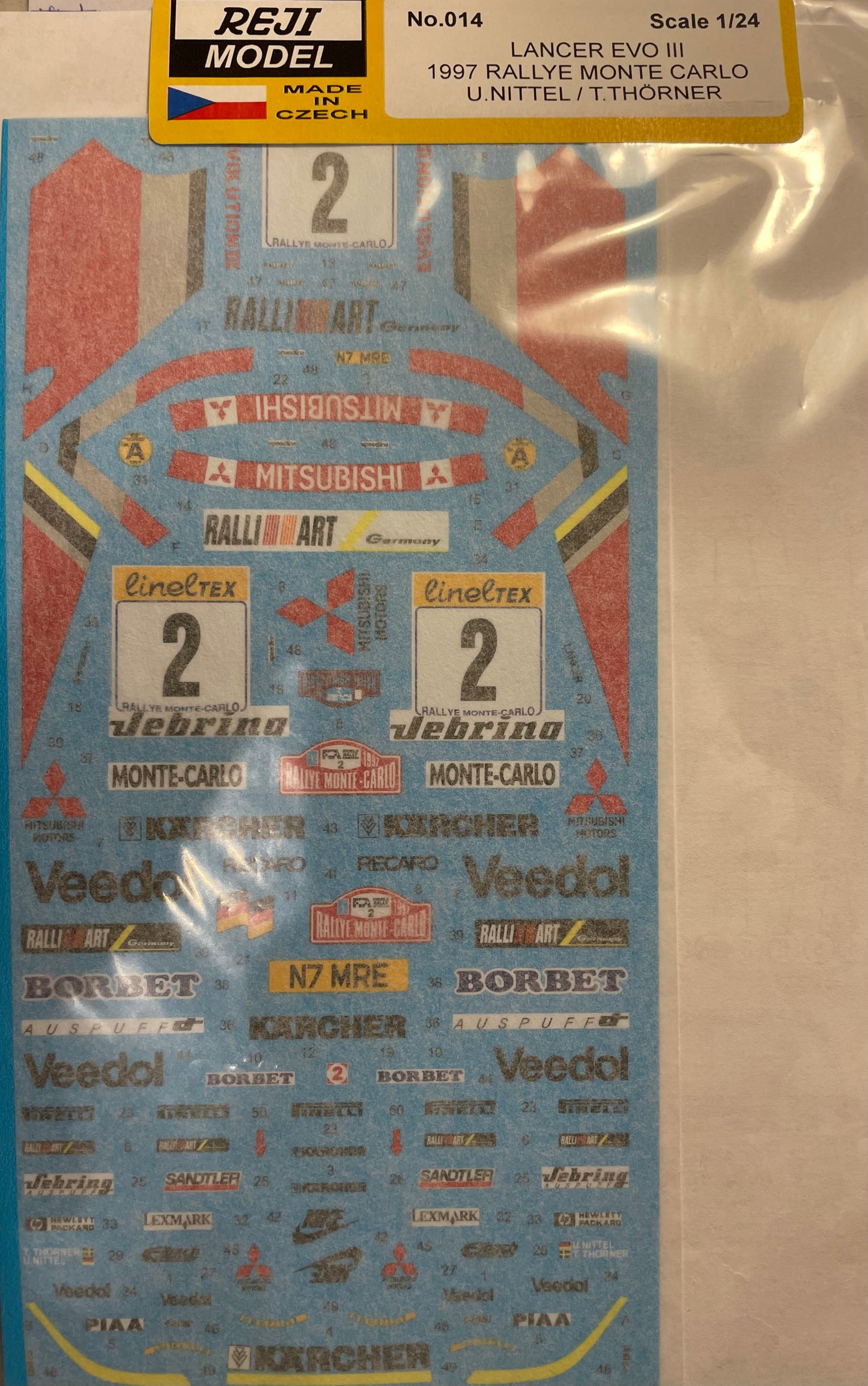 DECALS MITSUBISHI LANCER EVO III - RALLY MONTE CARLO 1997 U. NITTEL - T. THORNER