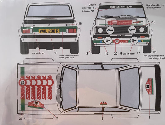 DECALS FORD ESCORT MK2 - TORRES RALLY TEAM - RALLY PORTUGAL 1982
