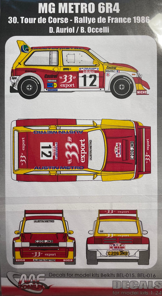 AUTOCOLLANTS MG METRO 6R4 - TOUR DE CORSE 1986