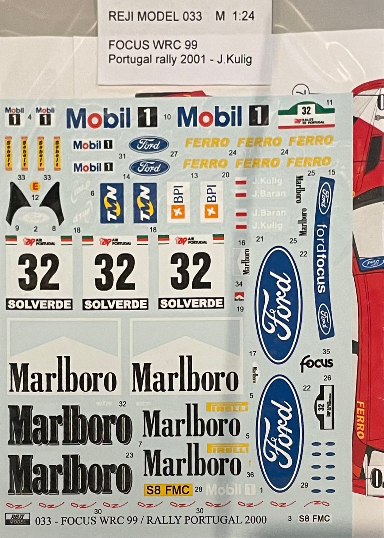 DECALS FORD FOCUS WRC 99 MARLBORO - RALLY PORTUGAL 2001 - J. KULIG