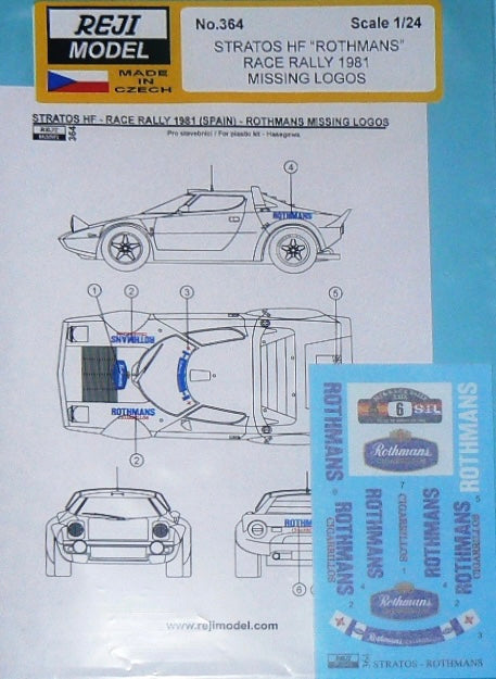 DECAL LANCIA STRATOS HF ROTHMANS - RALLY RACE 1981