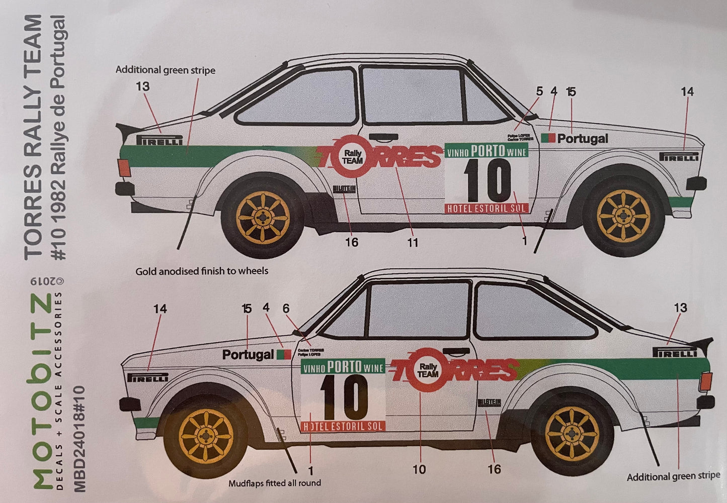 AUTOCOLLANTS FORD ESCORT MK2 - TORRES RALLY TEAM - RALLYE DU PORTUGAL 1982