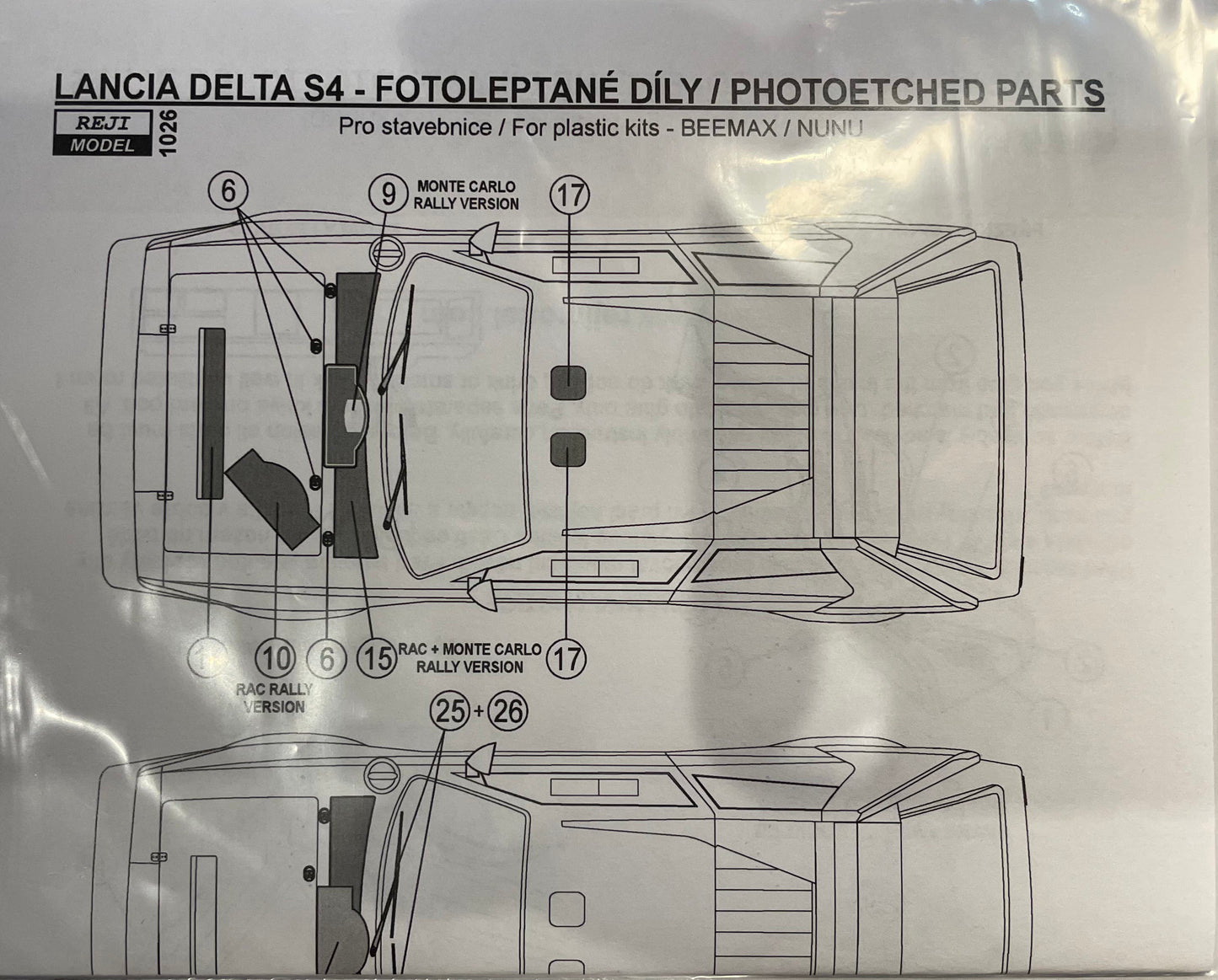 DÉTAIL DE CONFIGURATION DES PIÈCES PHOTODÉCOUPÉES POUR LANCIA DELTA S4