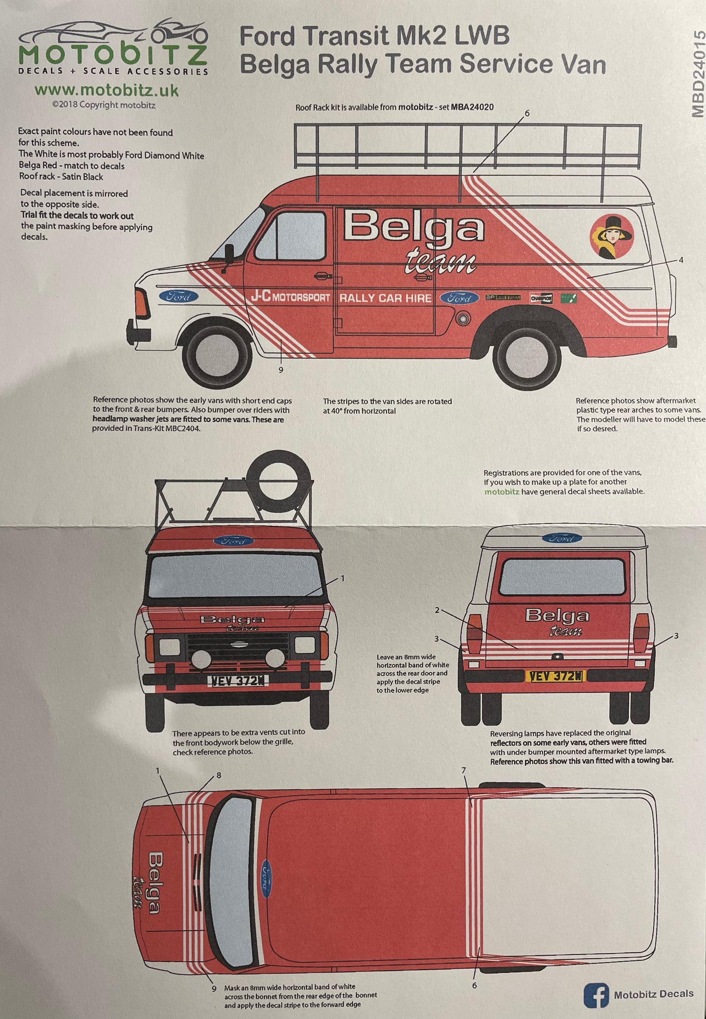 DECALS FORD TRANSIT MK2 LWB - BELGA RALLY TEAM SERVICE VAN