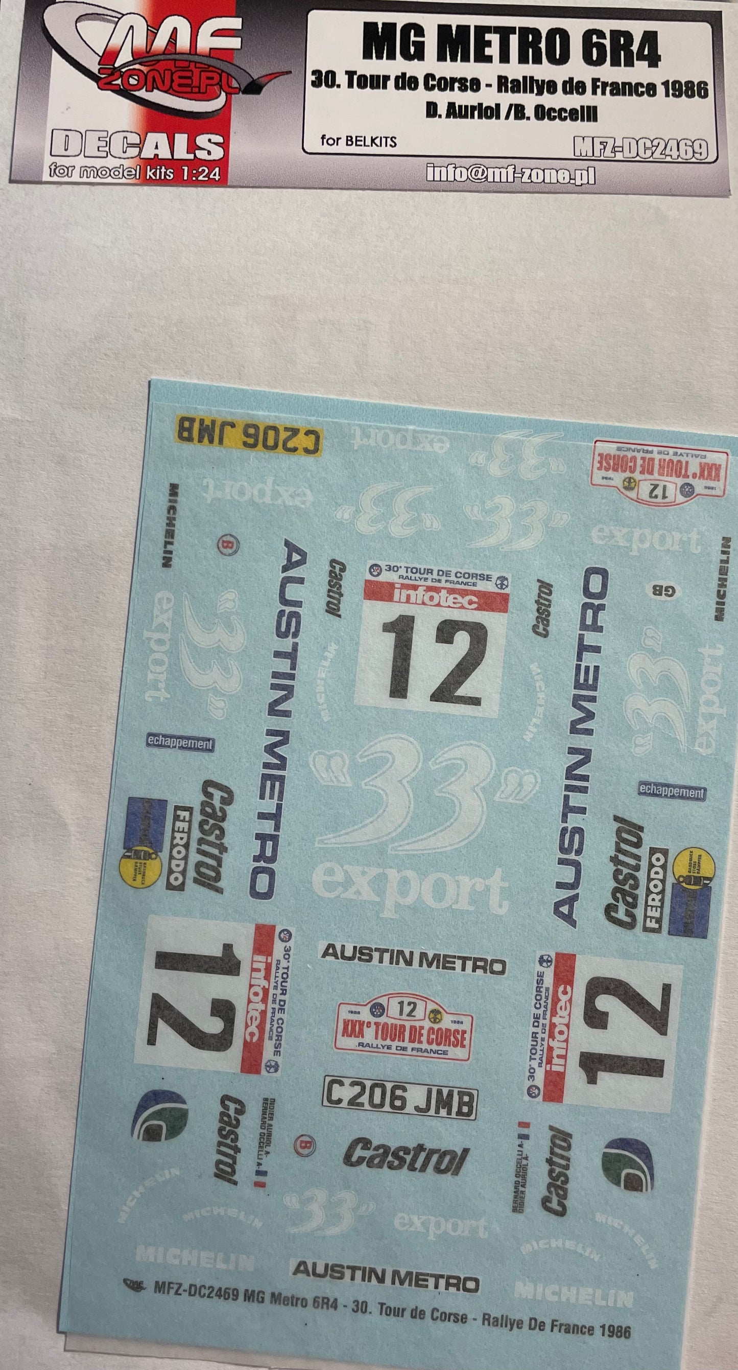 DECALS MG METRO 6R4 - TOUR DE CORSE 1986