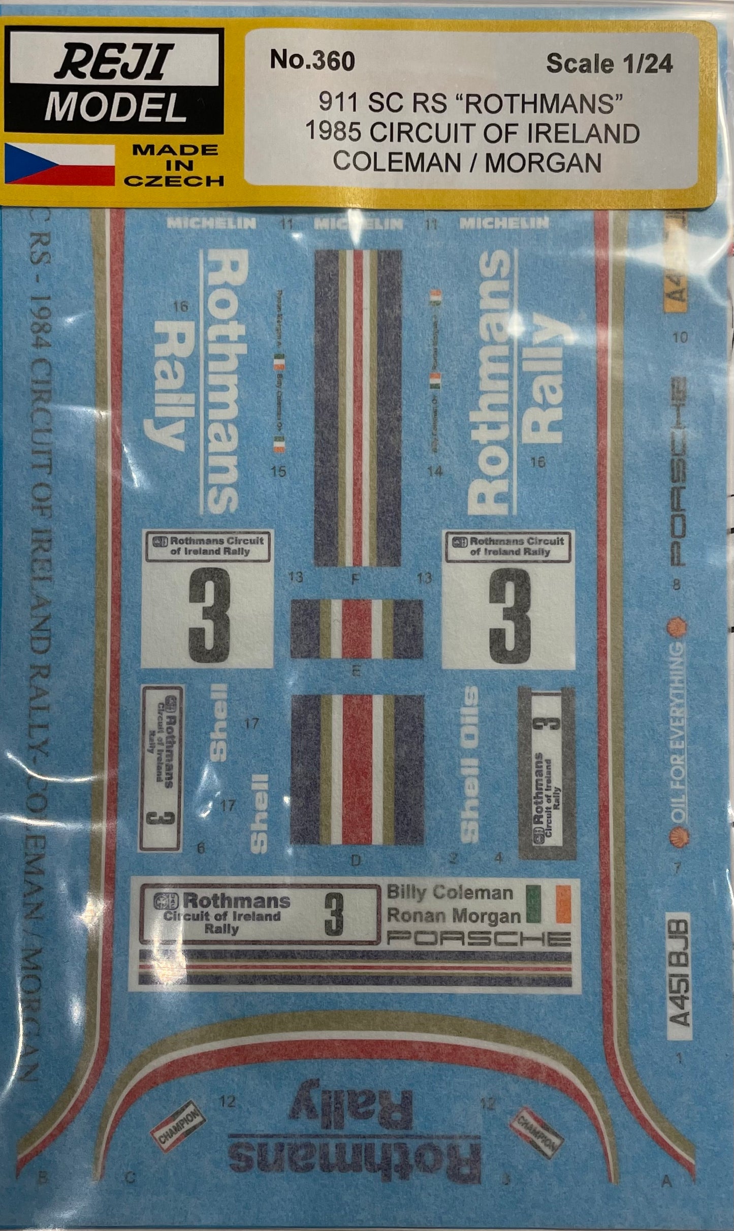 DECALS PORSCHE 911 SC RS ROTHMANS - CIRCUIT OF IRELAND 1985