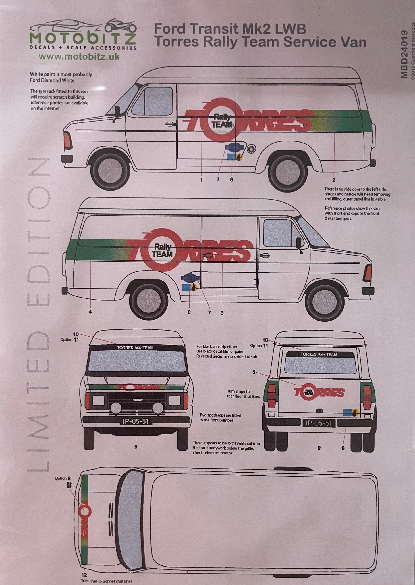 DECALS FORD TRANSIT MK2 LWB - TORRES RALLY TEAM SERVICE VAN