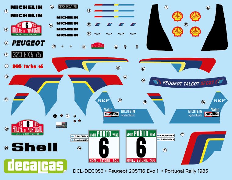 DECALS PEUGEOT 205 TURBO 16 - RALLY PORTUGAL 1985