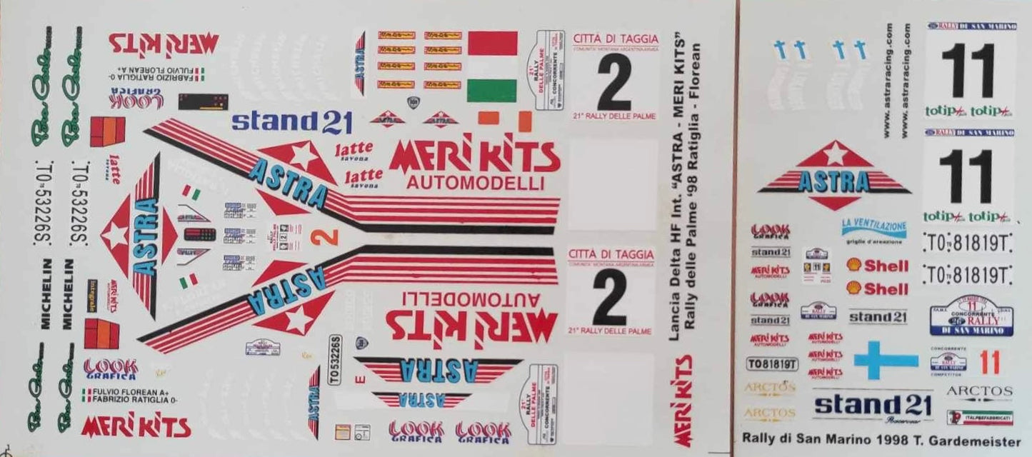 DECAL LANCIA DELTA HF INTEGRALE DELTONA - RALLY SAN MARINO 98