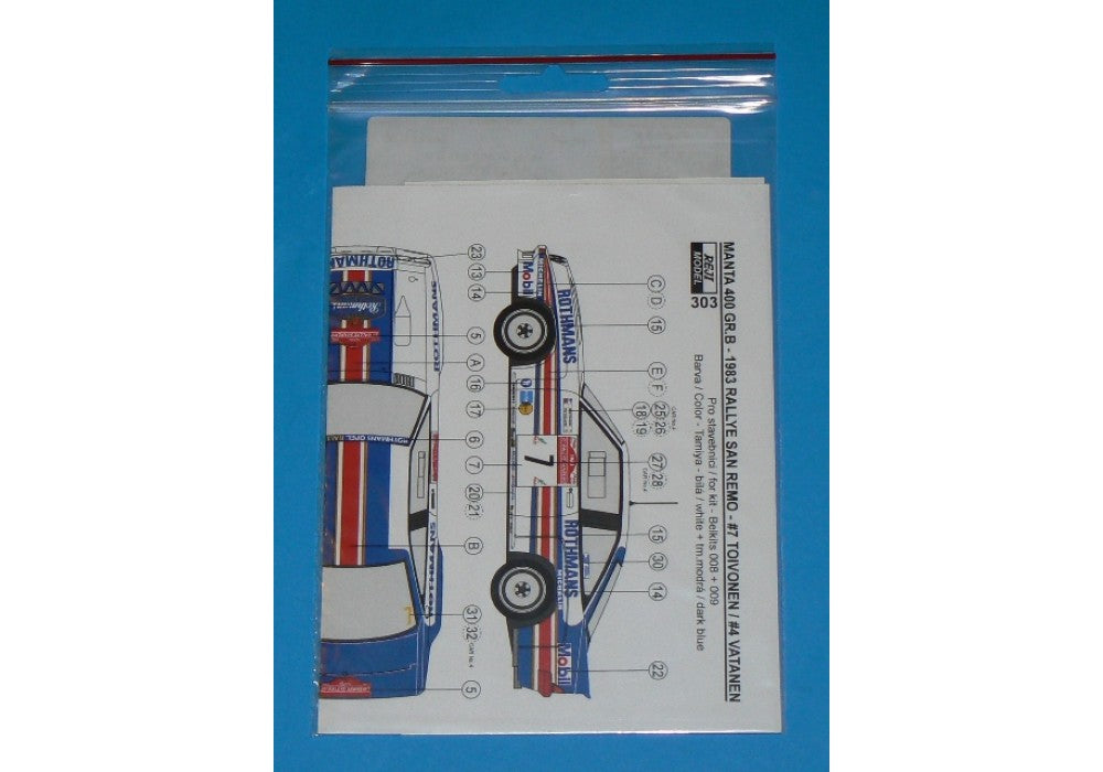 Radio Control Rally Car Decals Rothmans DECALS OPEL MANTA ROTHMANS - TOIVONEN RALLY SANREMO 1983 – DModelkits