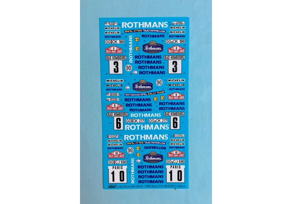 Radio Control Rally Car Decals Rothmans DECALS OPEL ASCONA 400 GR.4 - ROTHMANS - RALLY MONTE CARLO 83 – DModelkits