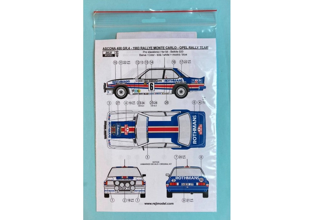 DECALS OPEL ASCONA 400 GR.4 - ROTHMANS - RALLY MONTE CARLO 83