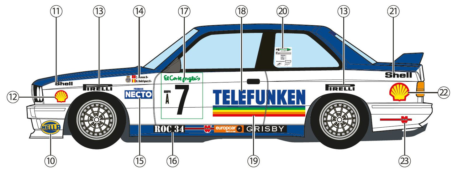 DECALS BMW M3 E30 TELEFUNKEN - EL CORTE INGLES RALLY ISLAS CANARIAS 1988