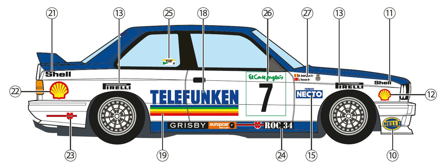 DECALS BMW M3 E30 TELEFUNKEN - EL CORTE INGLES RALLY ISLAS CANARIAS 1988