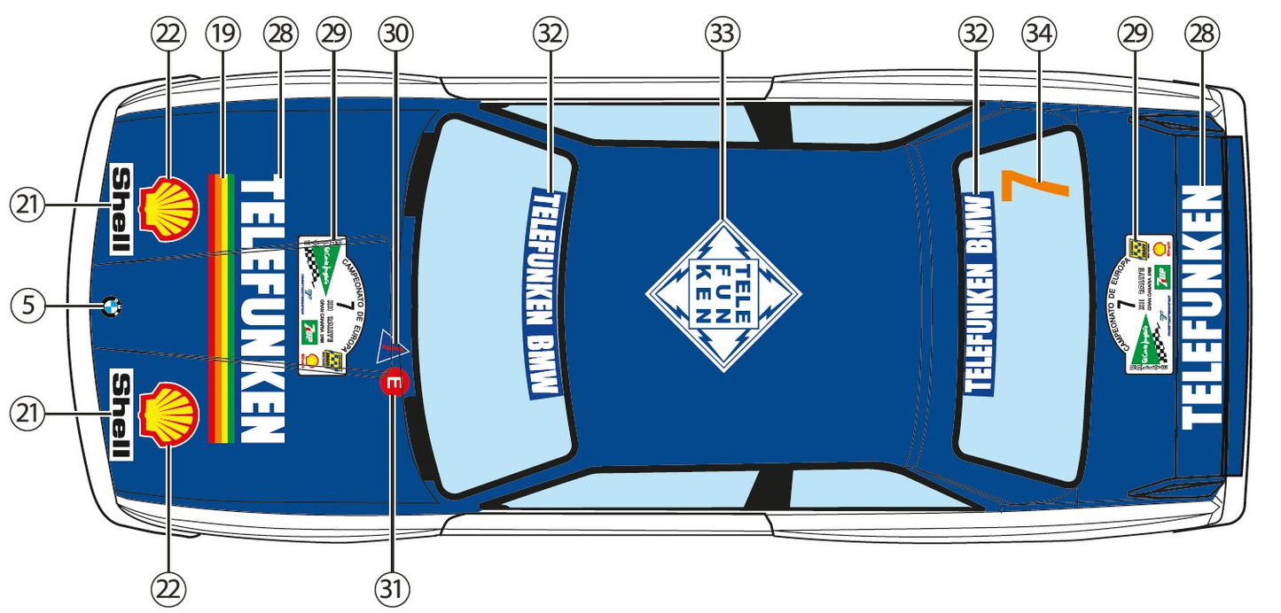 DECALS BMW M3 E30 TELEFUNKEN - EL CORTE INGLES RALLY ISLAS CANARIAS 1988