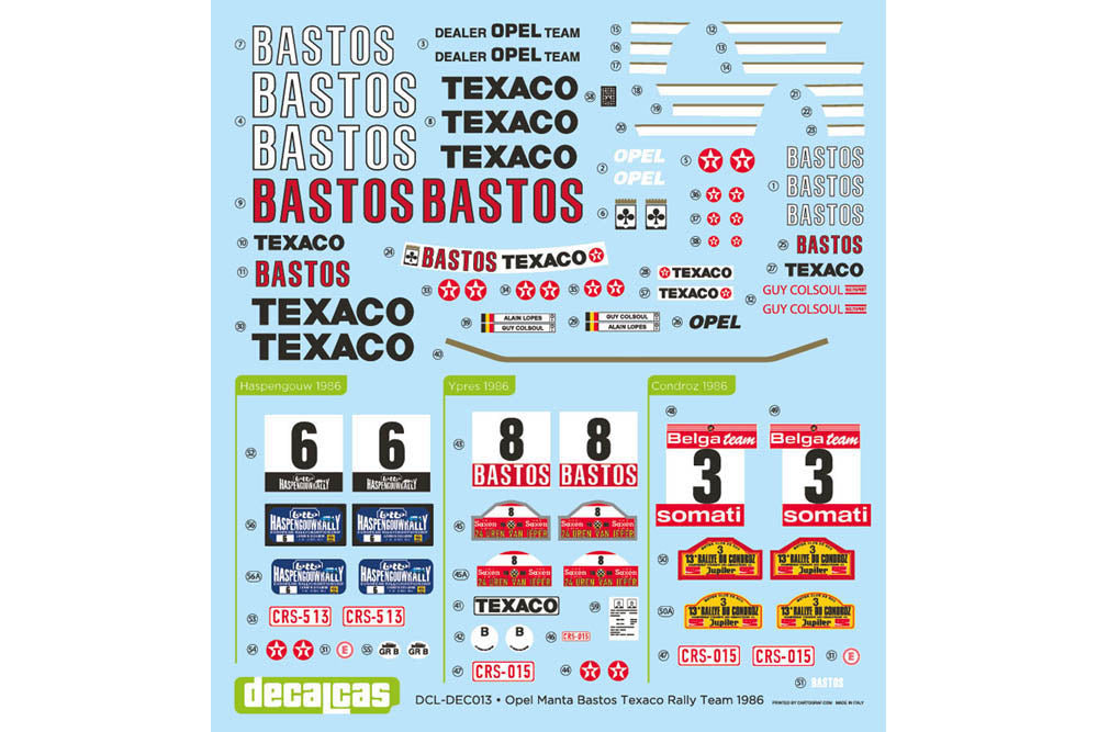 AUTOCOLLANTS OPEL MANTA 400 BASTOS TEXACO RALLY TEAM 1986