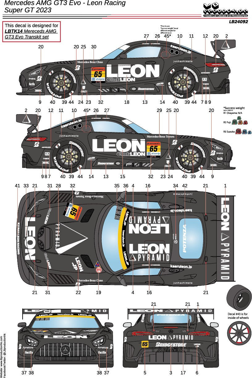 DECALS MERCEDES BENZ GT3 EVO - LEON RACING TEAM - SUPER GT SERIES 2023