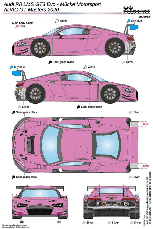 DECALS AUDI R8 LMS GT3 EVO - BWT - ADAC GT MASTERS 2020