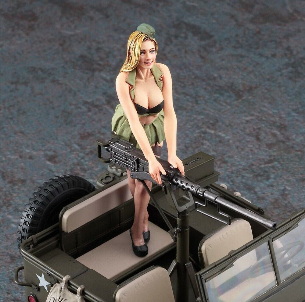 WWII JEEP 4X4 TRUCK WITH M2 MACHINE GUN AND FEMALE FIGURE