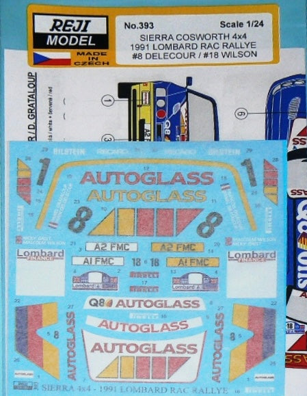 DECALS FORD SIERRA COSWORTH 4X4 Q8/AUTOGLASS - LOMBARD RAC RALLY 1991