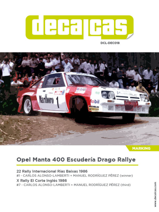 DECALS OPEL MANTA 400 GR.B MARLBORO - EL CORTE INGLES / ISLAS CANARIAS & INTERNACIONAL RIAS BAIXAS RALLY