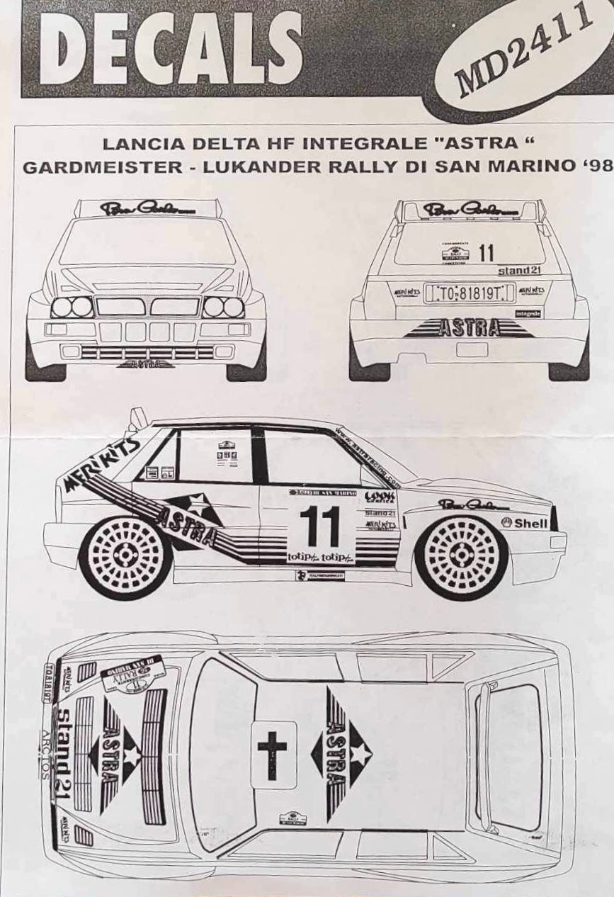 DECAL LANCIA DELTA HF INTEGRALE DELTONA - RALLY SAN MARINO 98